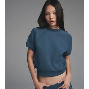 SKIMS French Terry Deconstructed Raglan Sweatshirt Indigo Short Sleeve Top S/P